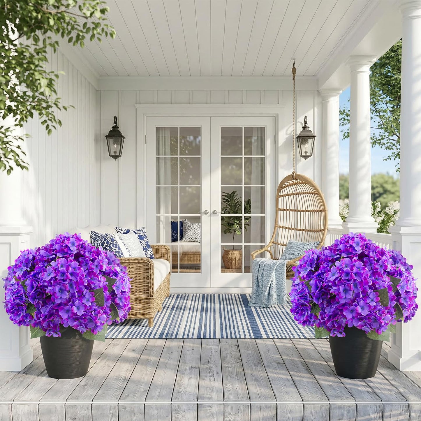 Daynight 4 Pcs Hydrangea Artificial Flowers Outdoor Silk Bouquets, UV Resistant Faux Hydrangeas Flowers for Table Vase Centerpieces Outside Party Wedding Baby Shower Home Outdoor Decor (4, Purple)