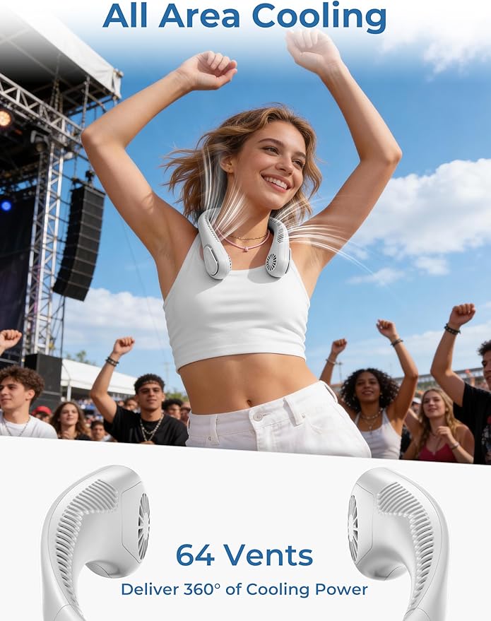 Portable Bladeless Neck Fan, Birthday Gifts for Girl Boy Mom Dad, Father‘s & Mother’s Day Gifts, Wearable Cooling Fan, 5000mAh Rechargeable Battery, Essential for Camping Beach Vacation(2026 Upgraded)