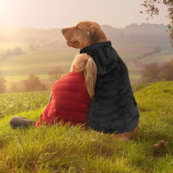 5XL Dog Sweaters for Large Dogs,Extra-Large Dog Hoodie,Warm Fuzzy Fleece Sweatshirt with Hood & Pocket,Leash Hole,Cozy Cold Weather Pet Clothes Sweater Hoodie for Large Dogs(Black,5XL)