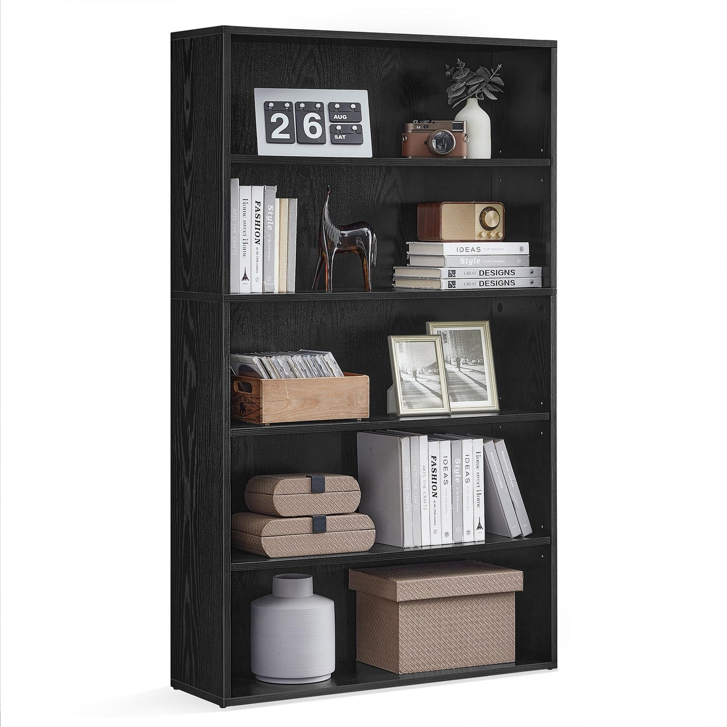 VASAGLE Custos Collection - Bookshelf, 5-Tier Bookcase, Book Shelf, Open Storage Shelf, 9.4 x 31.5 x 52.5 Inches, for Living Room, Home Office, Dinning Room, Ebony Black ULBC175T56