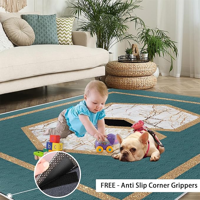 Jadeite Marble Area Rug Abstract Marble Texture Area Rugs for Living Room Light Luxury Stone Crack Carpet Gold Geometric Stripes Outdoor Carpet for Bedroom Living Room 3x4ft