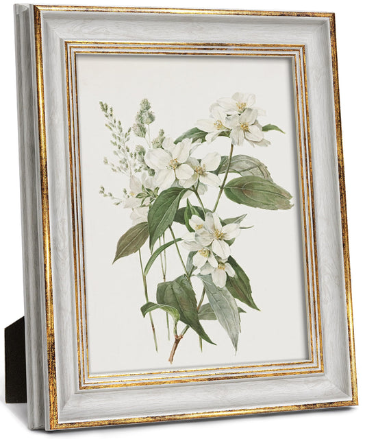 Sonefreiy 8x10 Picture Frame, White Gold Vintage Antique Retro 8 x 10 Photo Frame Desk and Wall Hanging Wedding Gift for Mom Grandma Family Friends