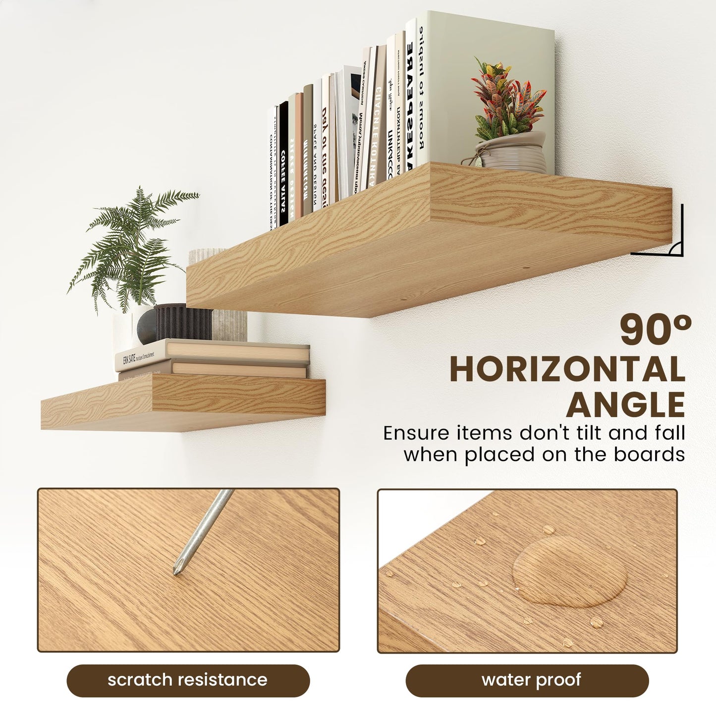 FLYJOE 30 Inch Floating Shelves | 12 Inch Deep Oak Floating Shelves Set of 2 | 30" W x 12" D Rustic Wood Shelves for Wall | Deep Oak Shelves for Living Room Bathroom Laundry Room Kitchen