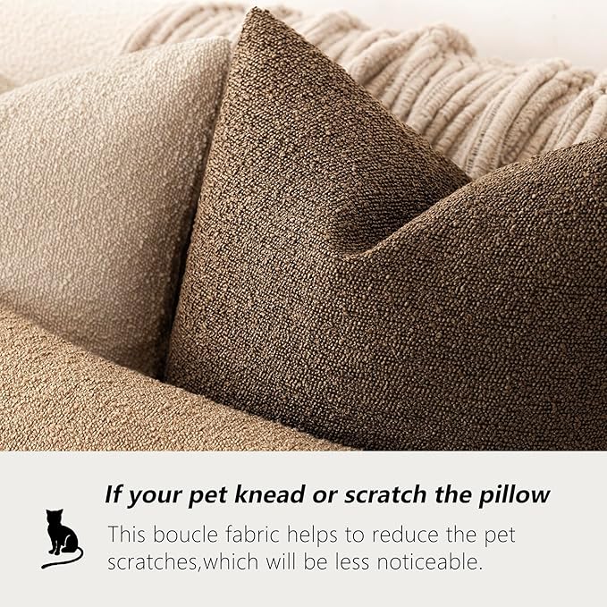 Foindtower Decorative Textured Boucle Throw Pillow Covers Accent Solid Lumbar Pillow Cases Neutral Soft Couch Cushion Case for Chair Sofa Bedroom Living Room Home Decor 12x20 Inch,1PC,Chocolate
