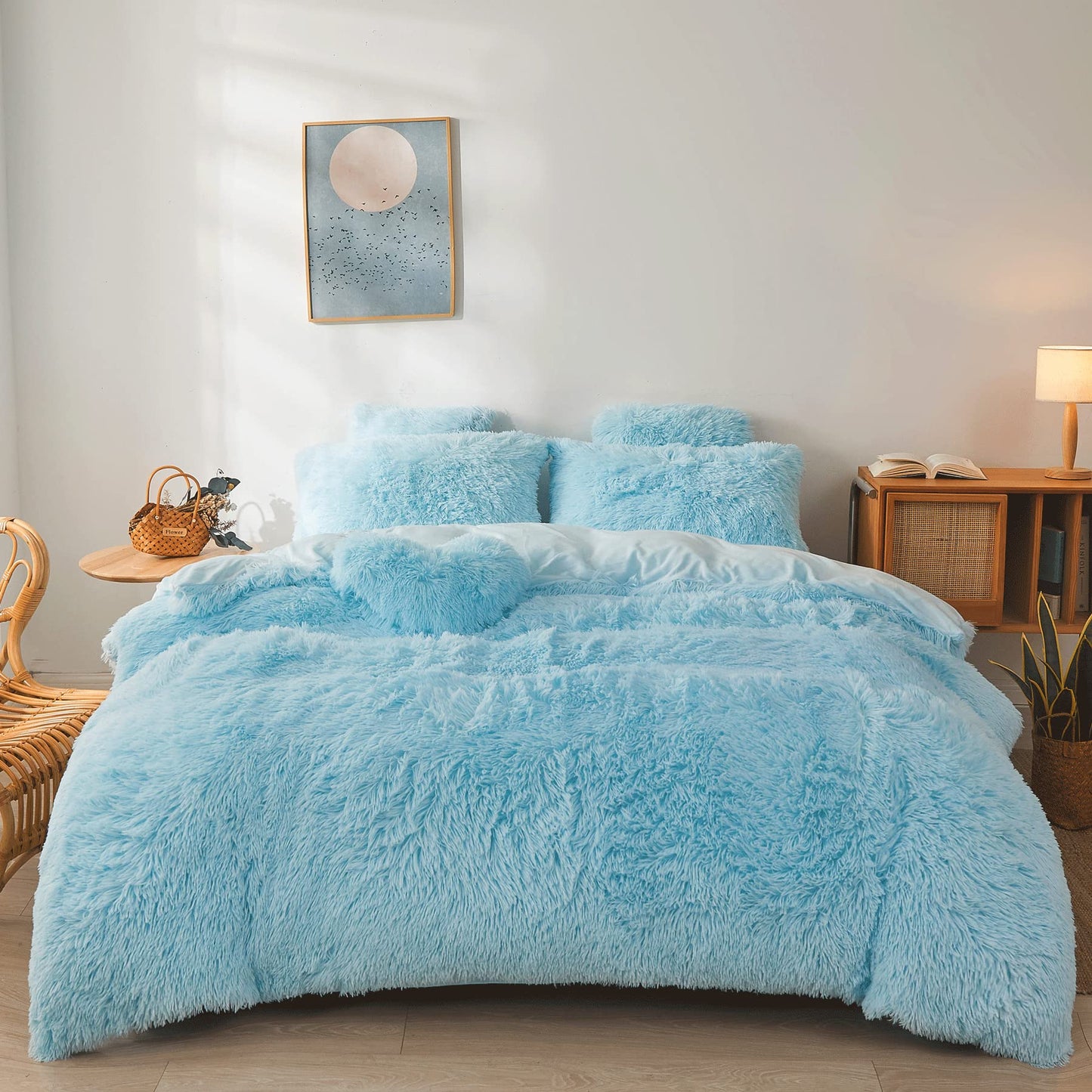 FOPPA Faux Fur Pillow Cases Blue 26"x20", Furry Shaggy Plush Fuzzy Fluffy Decorative Pillow Covers Set of 2, Standard Velvet Cushion Cover with Zipper for Bedroom Interior