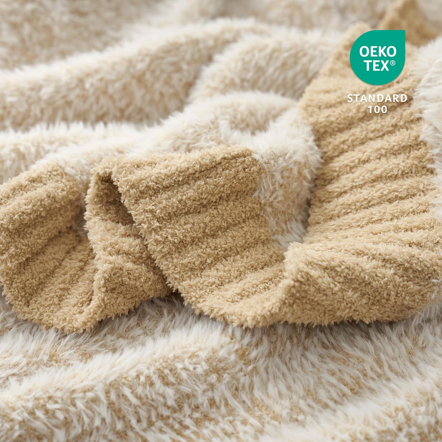 Amélie Home Knit Throw Blanket for Couch, Super Soft Fuzzy Cozy Throw, Giftable Knitted Blanket for Women Men, Birthday, Sofa Bed Living Room Decor, 50" x 60", Heather Beige