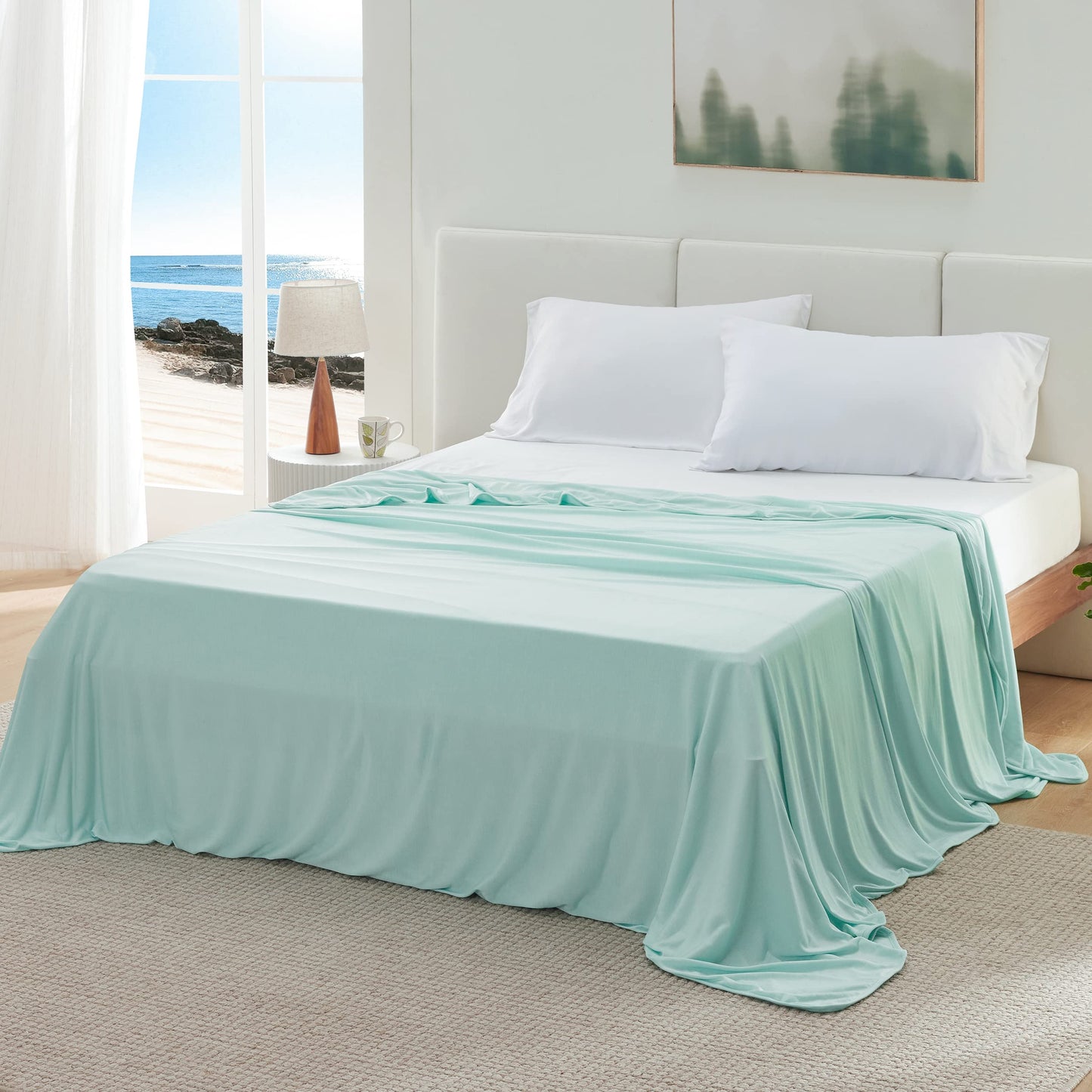 Bedsure Green Cooling Blanket King Size for Hot Sleepers - Summer Cold Blanket for King Size Bed with Rayon Derived from Bamboo, Ice Cool Cold Arc-Chill Thin Summer Bedding Essentials, 108x90