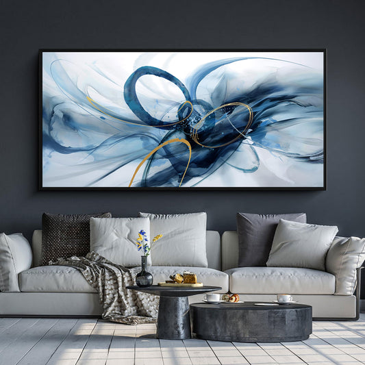 XLSJERST Frame Wall Art - Modern Abstract Canvas Wall Art Blue and White Picture Artwork for Office Bedroom Home Decoration
