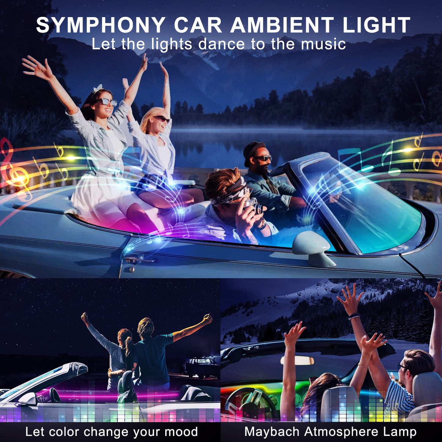 Dreamcolor Acrylic Interior Car LED Strip Light with Wireless APP, RGB 10 in 1 with 175 inches 593 Neon Car Ambient Lighting Kits, Dynamic Chasing Music Sync LEDs Fiber Optic Strip Lights for Car