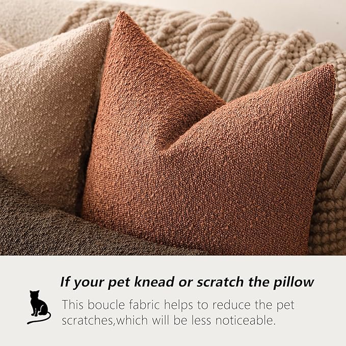 Foindtower Decorative Textured Boucle Throw Pillow Covers Accent Solid Pillow Cases Neutral Soft Cozy Couch Cushion Case for Chair Sofa Bedroom Living Room Home Decor 16x16 Inch,1PC,Burnt Orange Hazel