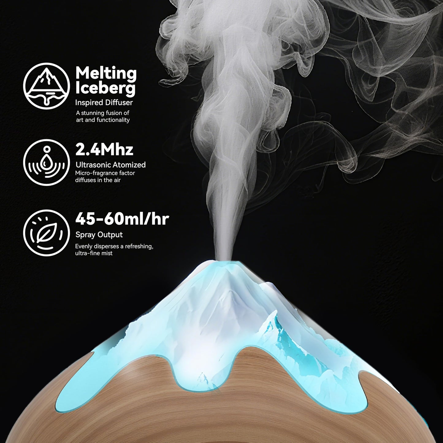 GLOXA 500ML Essential Oil Diffuser, Aromatherapy Diffuser with Remote Control, Multifunctional Air Diffusers for Home Office Room, Fragrance Aroma Diffuser with 7 Color LED & 2 Mist Mode, Brown