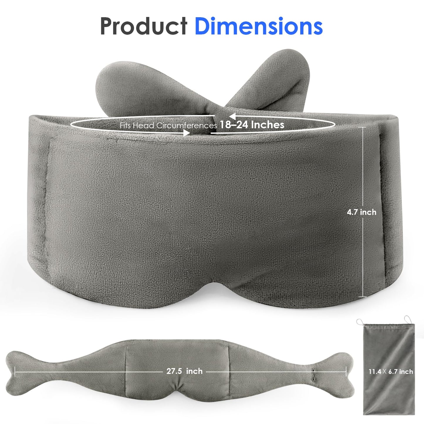 Weighted Eye Mask for Sleeping, Soft Minky Sleep Mask for Side Sleeper with Adjustable Buckle, 100% Blockout Design, Ideal for Meditation, Relaxation and Travel, Includes Storage Pouch (Grey)