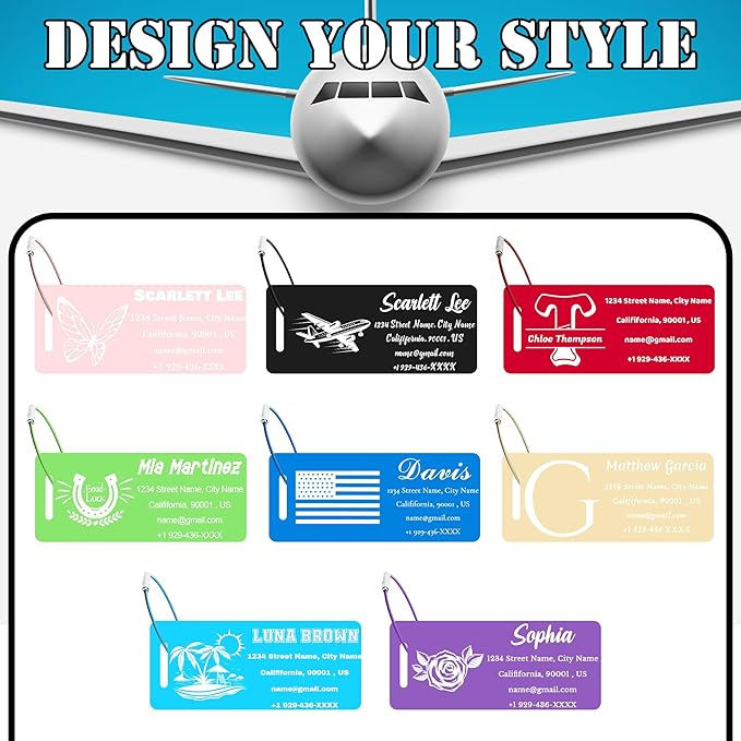 4 PCS Personalized Luggage Tags for Suitcases, Custom Aluminum Luggage Tags for Bags and Backpacks, Waterproof & Heavy Duty Personalized Metal Name Tags for Travel (Blue)