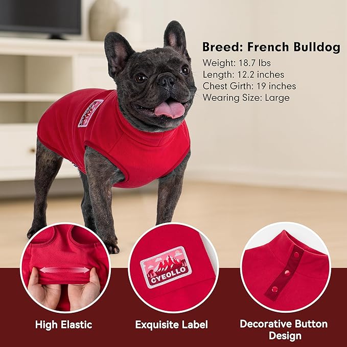 cyeollo Small Dog Christmas Sweater, Stretchy Soft Fleece Sweater Pullover Dog Vest Lightweight Turtleneck Warm Winter Doggie Clothes for Puppy Cats Apparel, Red S