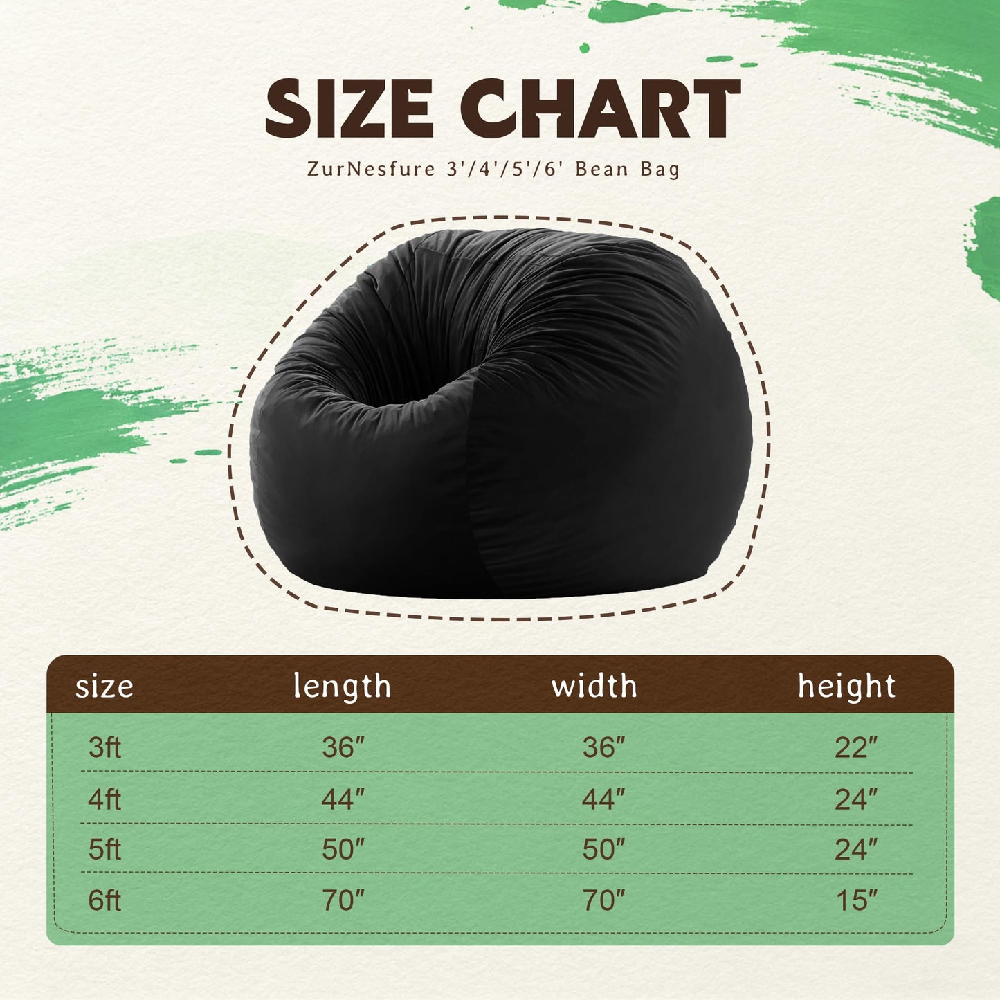 ZurNesfure Bean Bag Chairs for Adults 5FT Large Bean Bag Chair Memory Foam Filled Lazy Sofa with Removable Washable Cover Beanbag for Living Room Bedroom Dorm (Black, X-Large)
