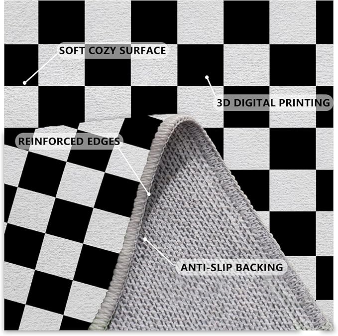 Black and White Checkered Rug for Living Room, 7x10 Area Rugs, Checkered Area Rug, Geometric Plaid Large Rugs, Washable Non Slip Retro Carpet Home Floor Decor