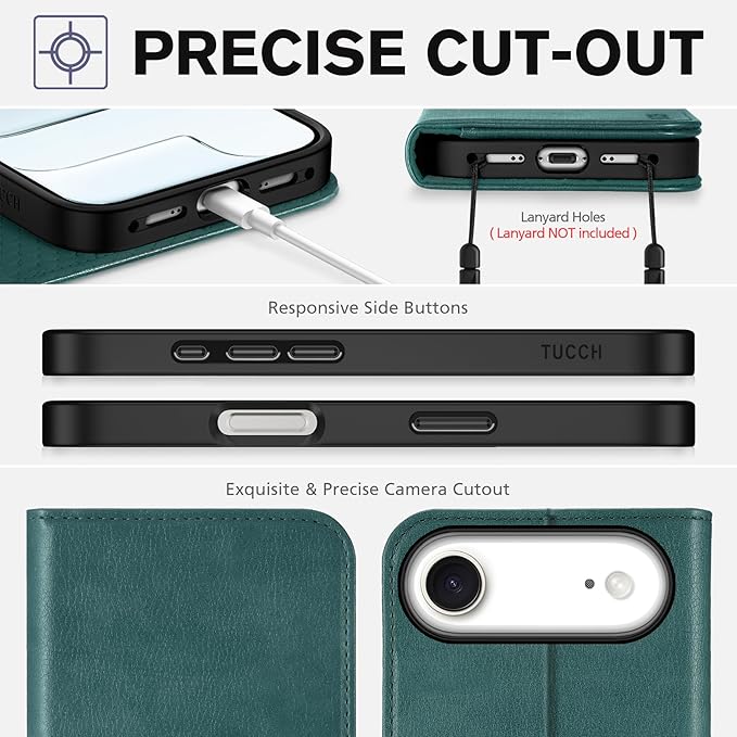 TUCCH Wallet Case for iPhone Air (6.5-Inch) 2025, 3 Credit Card Slot | RFID Blocking | Stand | PU Leather | Shockproof TPU Interior Shell | Protective Flip Folio Cover | Teal Blue