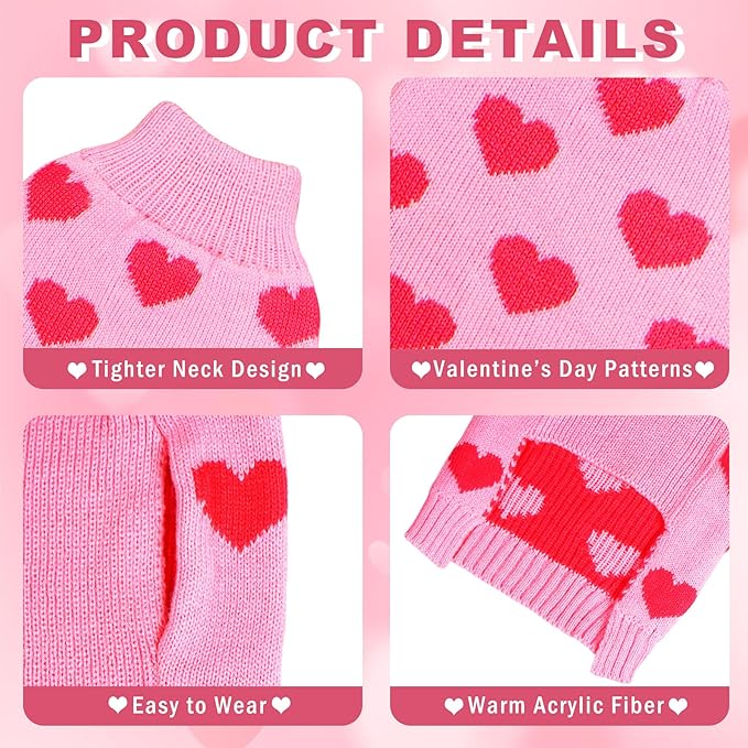 GOYOSWA Valentine Dog Sweater Dog Valentines Clothes Outfit Knitted Heart Sweater for Small Medium Large Dogs Pets (Pink, Medium)