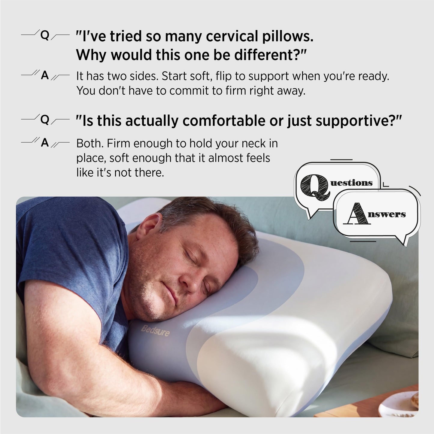 Bedsure Cervical Neck Pillow - Memory Foam Pillows for Ergonomic Orthopedic Pillow for Neck Pain Relief, Double - Sided Design Shape Gently Cradles Head & Provides for Side & Back Sleepers