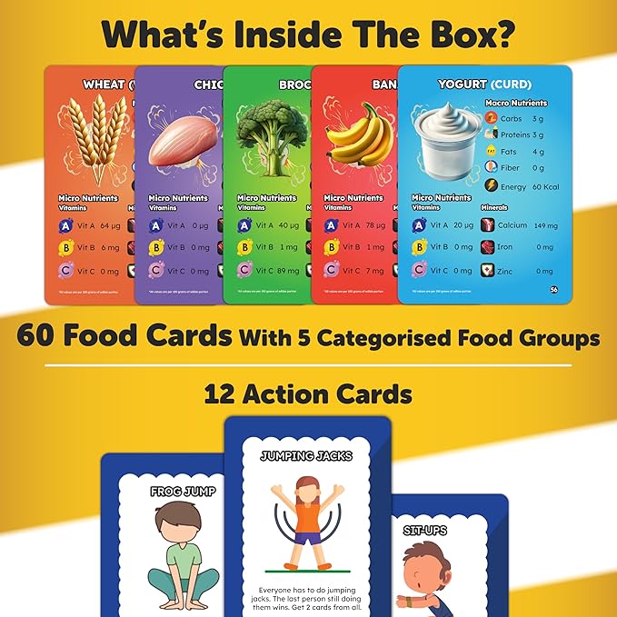 Butterfly EduFields Healthy Heroes Card Game | Best Birthday Return Gifts for Boys and Girls Ages 7+ | Pack of 5 | Educational Game for Kids & Adults | 60 Food Cards + 12 Action Cards | 2-6 Players