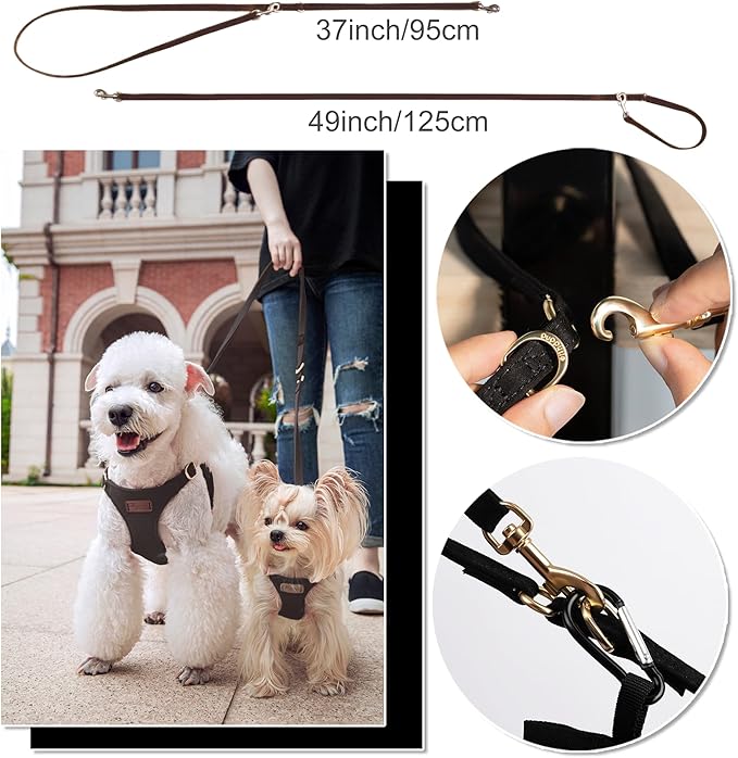 Puppytie No Pull Small Dog Harness with Multifunction Dog Leash,Lightweight Soft Adjustable No Choke Escape Proof Pet Harness Vest Pet Harness Vest,Black,S