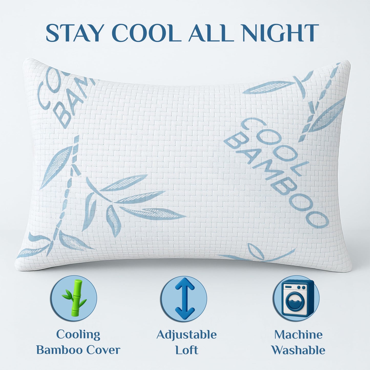 OMEO 2 Pack Bamboo Pillow Queen Size for Sleeping, Hypoallergenic Cooling Shredded Memory Foam Bed Pillows for Side, Back and Stomach Sleepers, Adjustable Loft and Washable Cover 20" x 30"