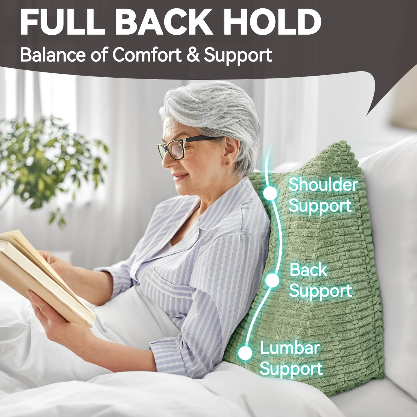 LUISOF Wedge Pillow Headboard Queen Triangular Bed Wedge Pillow for Headboard, Head Board Backrest Pillow for Bed Sofa Daybed Pillows for Sitting up Reading Working with Removable Cover Sage Green