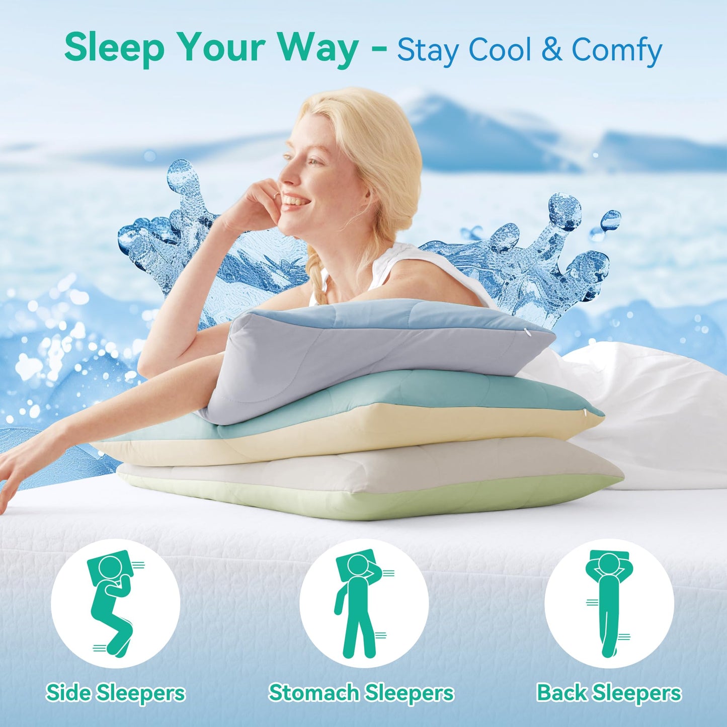 Three Geese Cooling Goose Down Feather Pillows King Size Set of 2 for Hot Sleepers, Q-Max>0.45, Cooling Hotel Bed Pillows with Washable Removable Cover, 20" x 36"