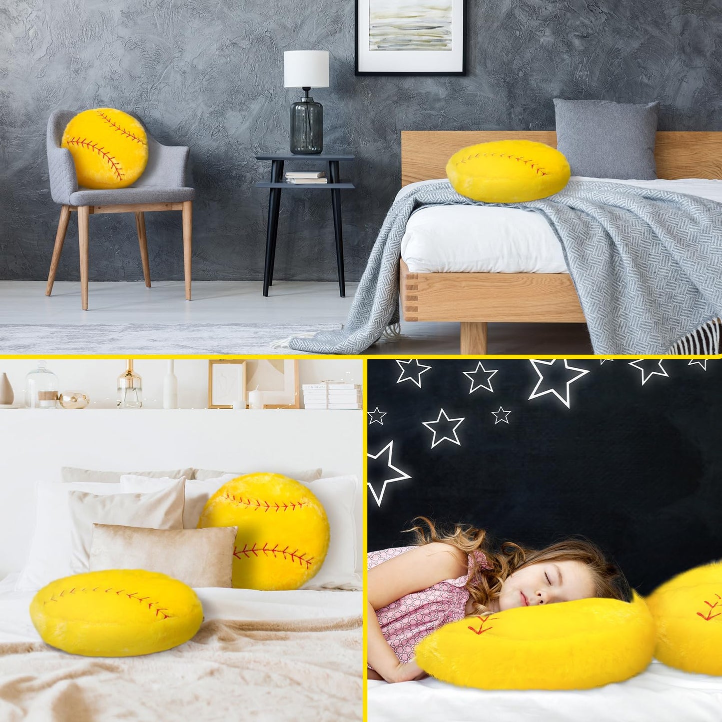 Gerrii 2 Pieces Sports Softball Plush Pillow Sport Theme Fluffy Stuffed Throw Pillow Softball Volleyball Room Decor Gift for Bedroom Decoration Supplies
