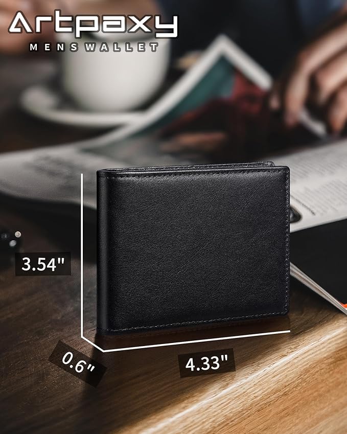 Artpaxy Mens Wallet Bifold Genuine Leather RFID Blocking Wallet for Men with 1 ID Windows 13 Card Holders 2 cash pockets 1 Gift Box