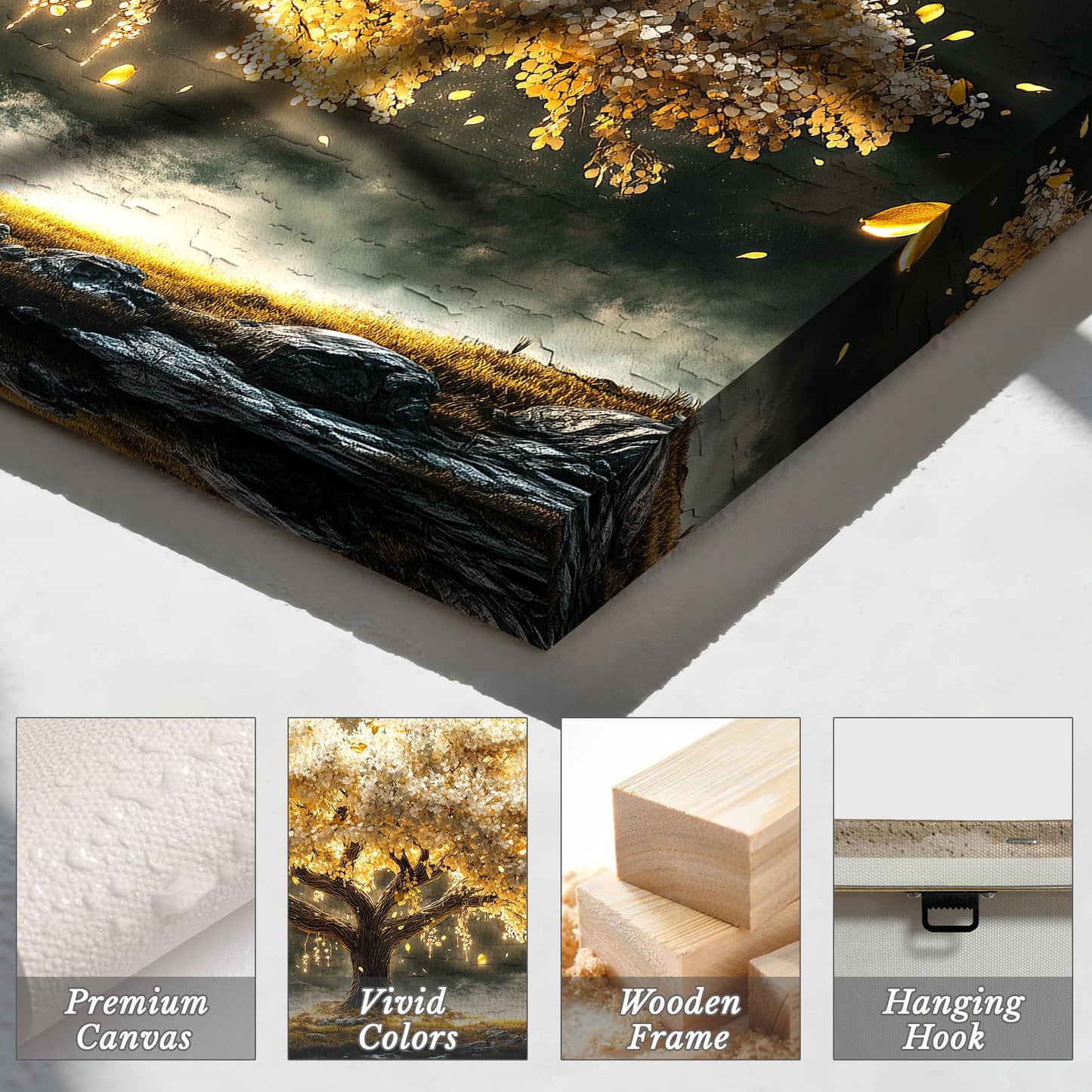 crmotu Tree of Life Wall Art, Large Wall Art, Modern Art Wall Decor, Gold Tree Canvas Picture, Natural Landscape Print for Living Room Bedroom Dining Room Office Hallway Home Decoration 20"x40"