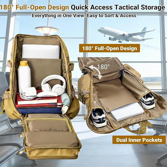 kokkoya Lightweight Tactical Backpacks with Laptop Compartment for Men 40L EDC MOLLE Military Style 17 in Computer with Cup Holder Travel Hiking Daypack