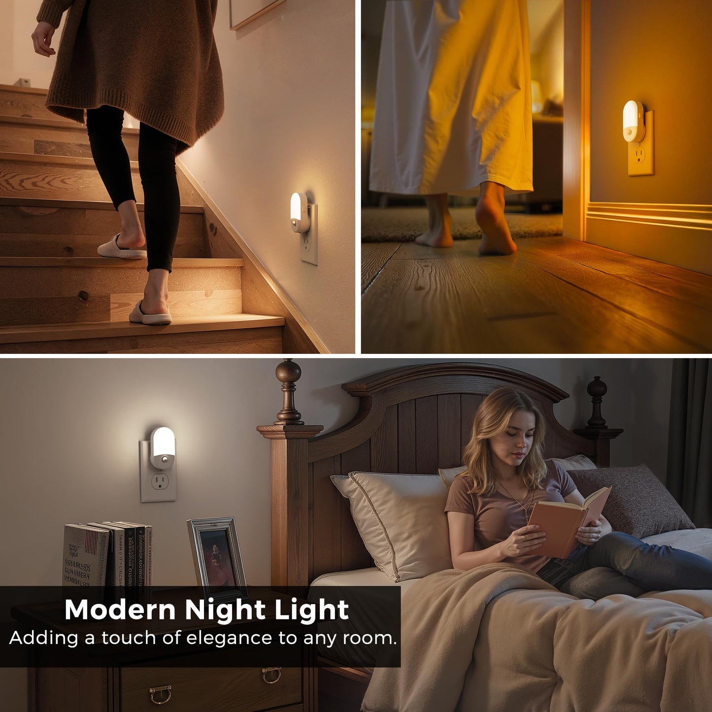 L LOHAS LED Motion Sensor Night Light, 2Pack, Motion Activated Night Light, Night Lights Plug into Wall, 3CCT Amber/3000K/5000K, Adjustable Brightness 30/60LM, for Kids Adults Bathroom Bedroom