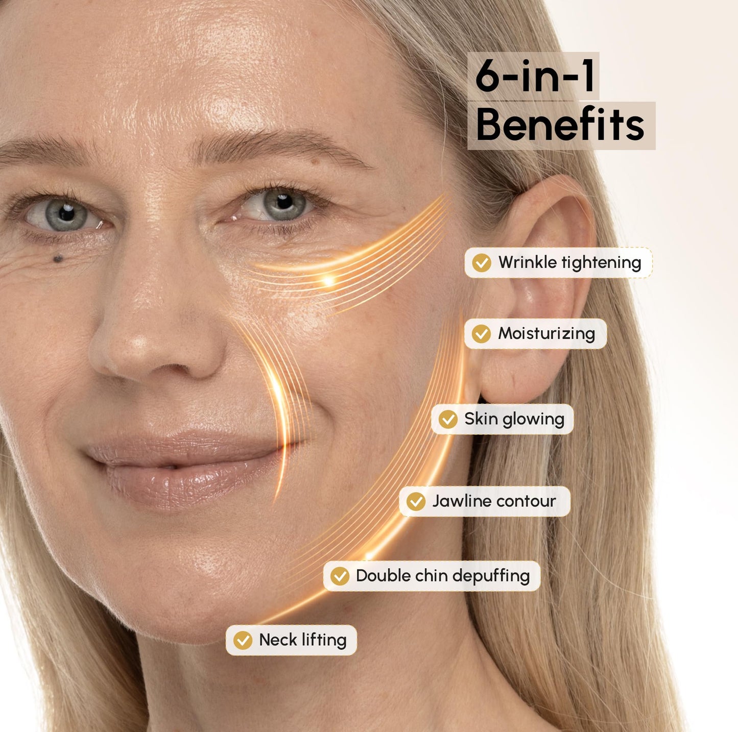 MAREE Chin Strap V Line Lifting Mask - 24K Gold Face & Neck Lift Tape Mask - Double Chin Strap for Sleeping - Neck Wrinkle Patches Reducer & Jawline Shaper for Firming, Tightening & Lifting - 10 PCS
