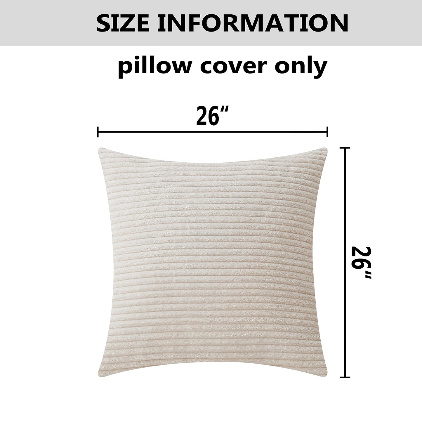 Home Brilliant Super Soft Plush Corduroy Textured Large Euro Pillow Sham Summer Pillow Cover for Couch Floor Bedroom, Washable & Breathable, 26 x 26(66cm), Cream Cheese