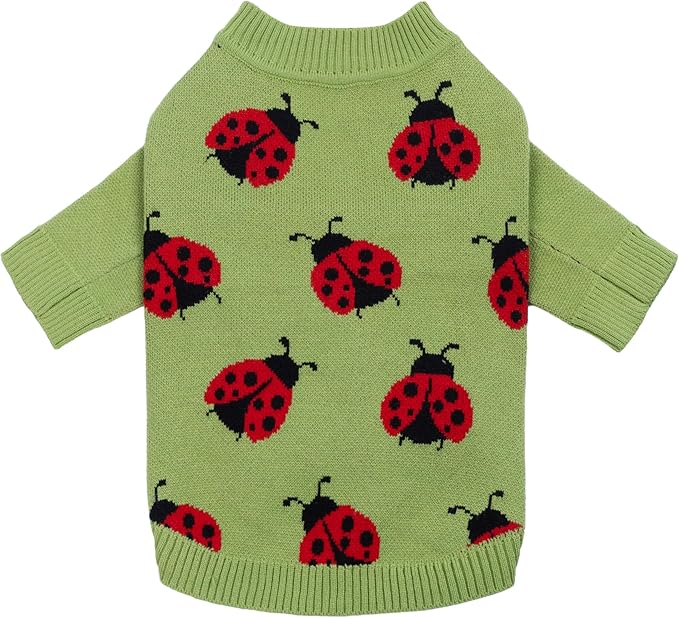 Fitwarm Ladybug Dog Sweater, Warm Dog Winter Clothes for Small Dogs Boy Girl, Pet Outfit, Green, Red, Black, Medium