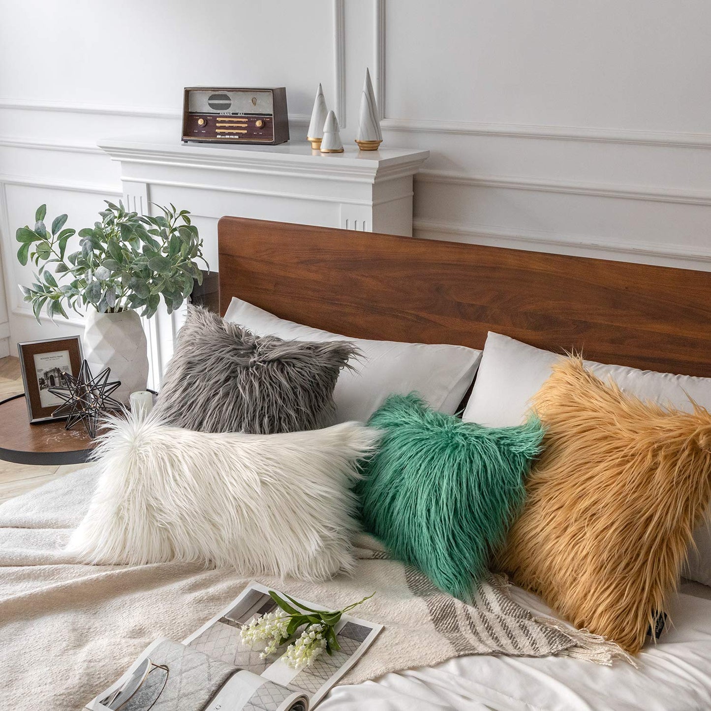 Phantoscope Pack of 2 Faux Fur Solid Throw Decorative Pillow Cover Cushion Covers Luxury Soft Decorative Pillowcase Fuzzy Pillow Covers for Bed/Couch,Gray 18 x 18 Inches
