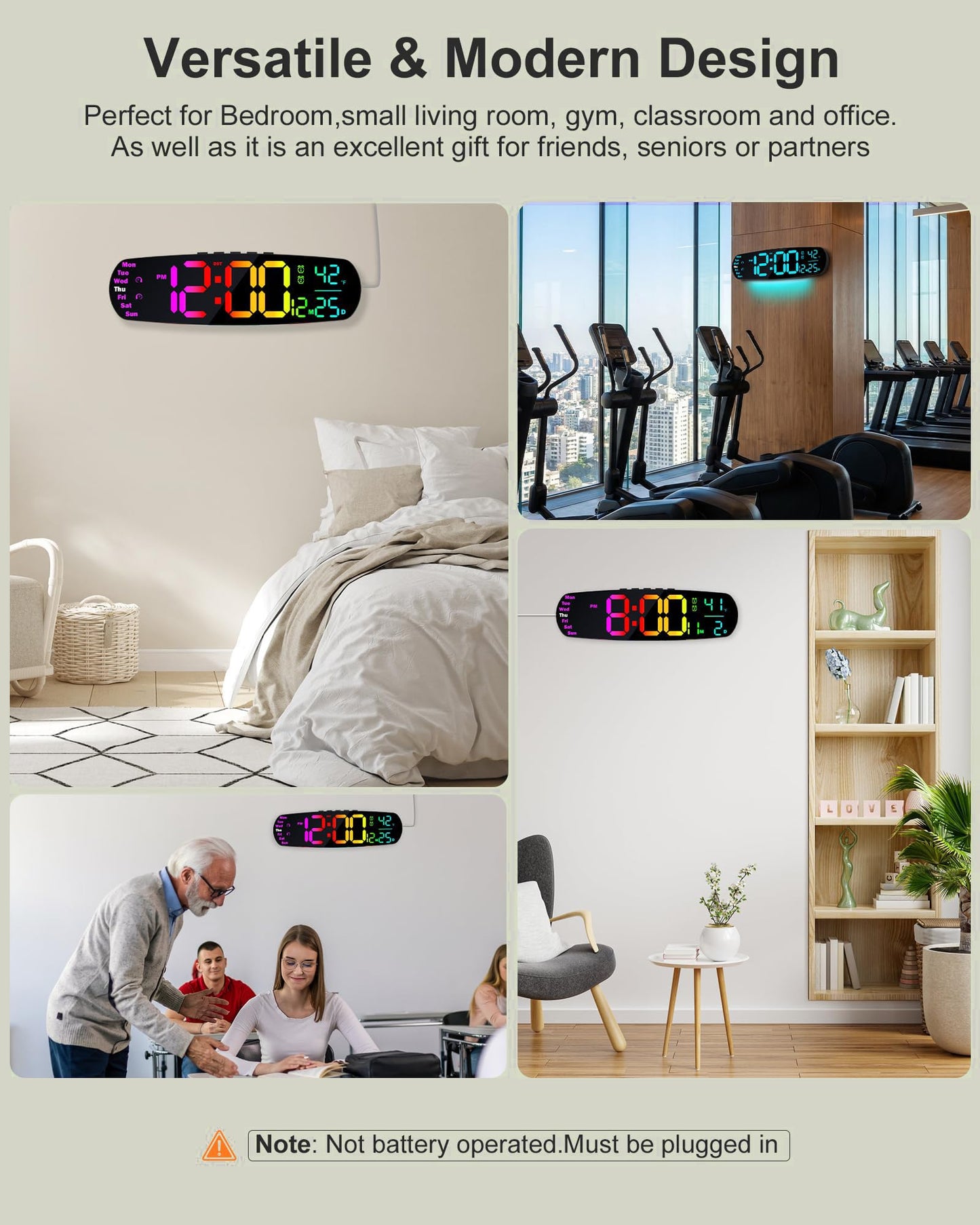 ANALOI Large Digital Wall Clock,14.4 inch Large Display Digital Clock with Auto Dimming, Temperature and Date, Remote Control, Night Light,DST, Alarm for Classroom/Gym/Bedroom