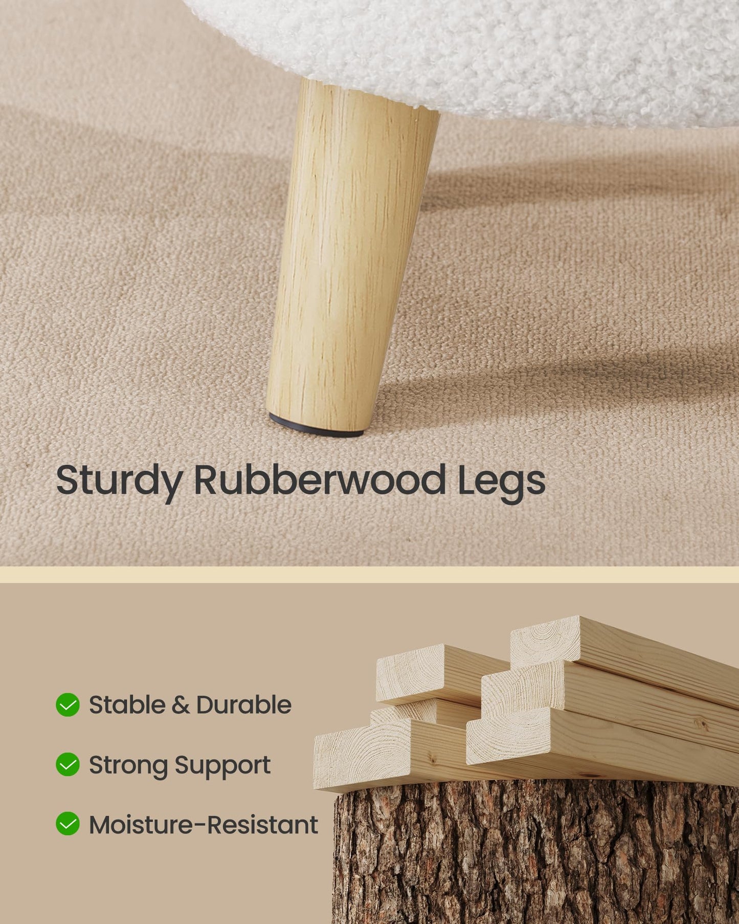 SONGMICS Storage Ottoman, Foot Stool, Round Ottoman with Padded Seat, Foot Rest with Wood Legs, Small Table, for Hallway, Living Room, 12.2 Inches, Teddy Fleece, White ULOM515WD01