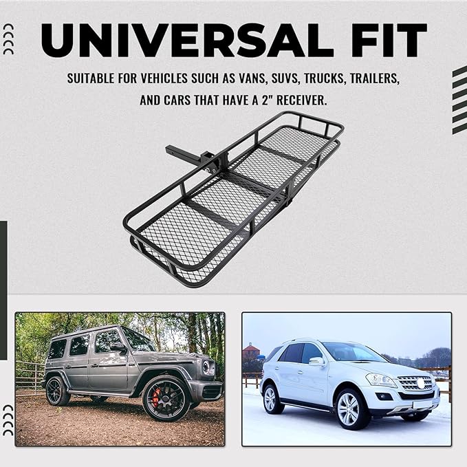 KUAFU 60"x19.5"x5.5" Folding Hitch Mount Cargo Carrier Rear Luggage Basket Fit 2" Receiver for Van, SUV, Truck, Trailer, Car Fold Up Trailer Tow Hitch Cargo Rack 550LBS Capacity