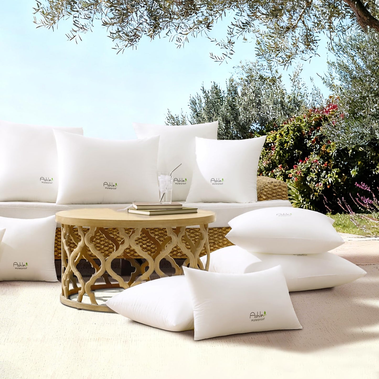 Outdoor Pillows 18 X 18 Pillow Inserts Pack of 4, Water-Resistant Decorative Premium Square Pillow Stuffer Sham Waterproof Pillow for Sofa Couch, Porch Patio Living Room Bedroom Furniture