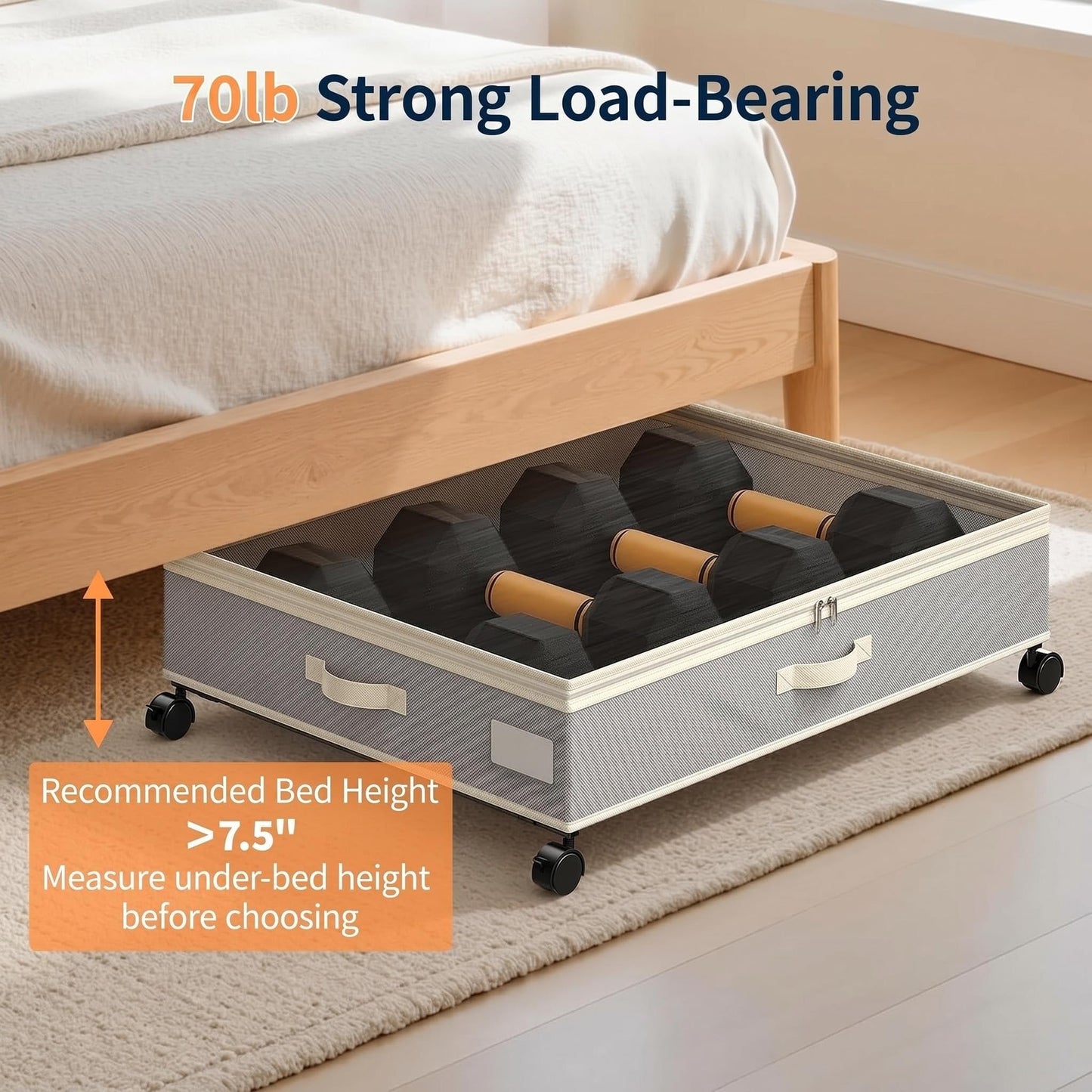Yecaye 80L Under Bed Storage with Wheels, 2 Pack Under Bed Storage Containers with Lids for Clothes, Shoes and Blankets, Metal Rolling Underbed Storage Drawers for Bedrooms and Dorms, Grey