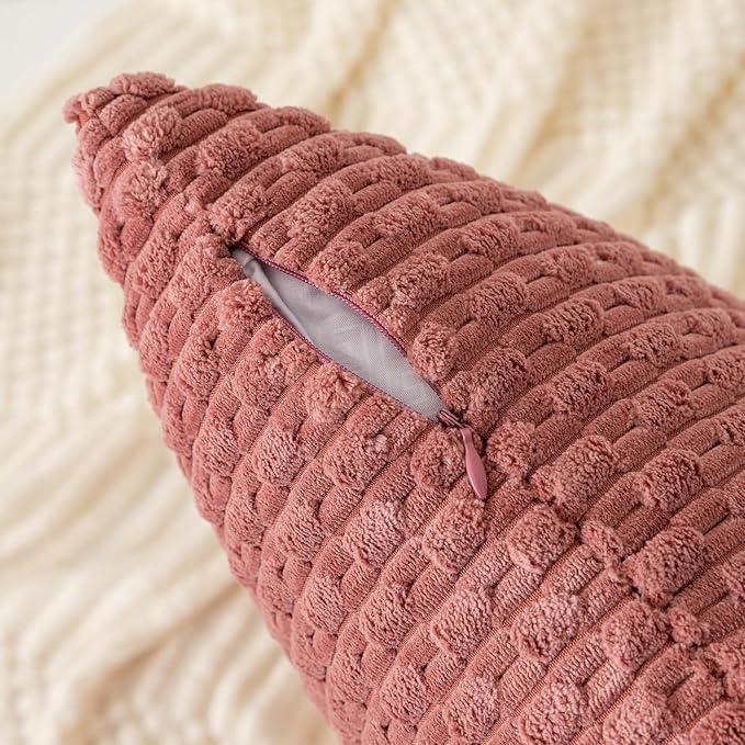 Kevin Textile Valentines Day Throw Pillow Covers Soft Corduroy Decorative Set of 2 Boho Striped Pillow Covers Pillowcases Farmhouse Home Decor for Couch Bed Sofa Living Room 22x22 Inch Blush Pink