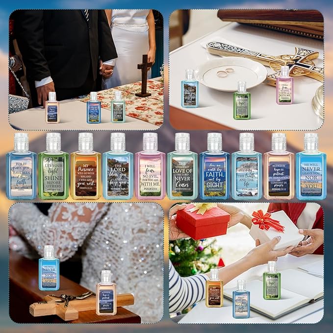 50 Pcs Christian Mini Hand Sanitizer Bulk Bible Verse Hand Sanitizer Religious Inspirational Favors 1fl oz Travel Size Hand Soap Gift for Pastor Church Prayer Christian Party Favors (Landscape)
