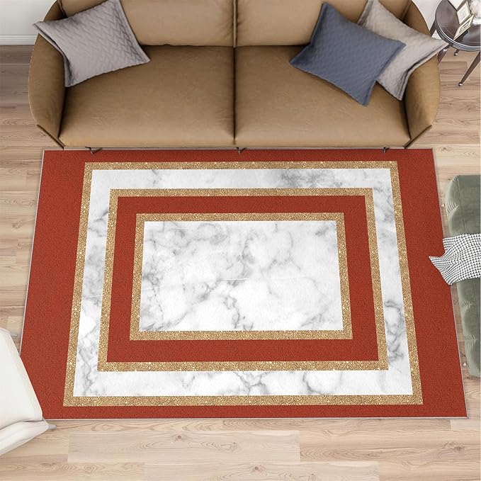 Marble Area Rug for Bedroom Gray White Marble Carpet European Light Luxury Rugs Simple Gilded Geometry Rug Pad for Kitchen Dining Room 5x8ft