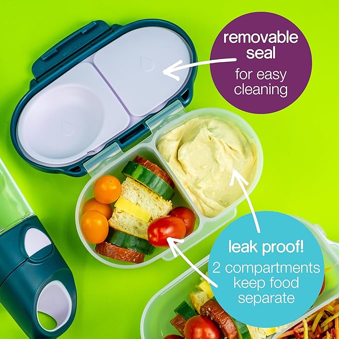 b.box Snack Box - Leakproof Mini Bento Box for Kids & Toddlers, 2 Compartment Snack Containers for Kids, Lunch Containers, Dishwasher Safe, BPA Free, PFAS Free, Ages 4m+, 1 3/4 Cup - Chill Out