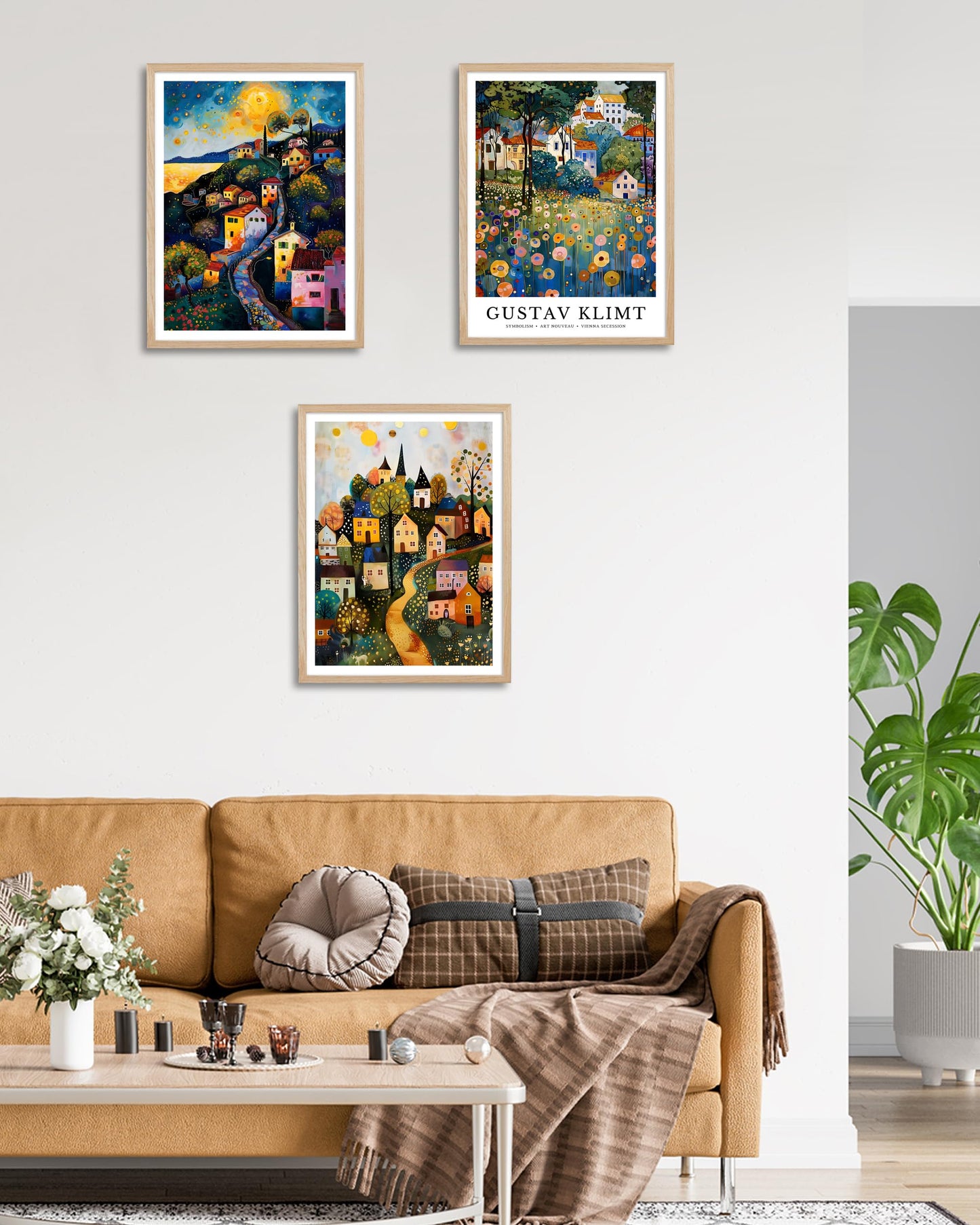 HesenDot Night Village Framed Wall Art,12x16in Natural OAK Wood
