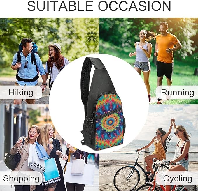SWEET TANG Women's Cool Chest Bag Gym Sack Fashion Sling Shoulder Backpack Outdoor Sports Daypack Tie Dye Classic Mandala Kaleidoscope, Multipurpose Adjustable Bag Small Camera Case for Daily Use