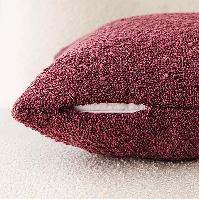 Foindtower Decorative Textured Boucle Throw Pillow Covers Accent Solid Pillow Cases Neutral Soft Cozy Couch Cushion Case for Chair Sofa Bedroom Living Room Home Decor 26 x 26 Inch,Burgundy Red