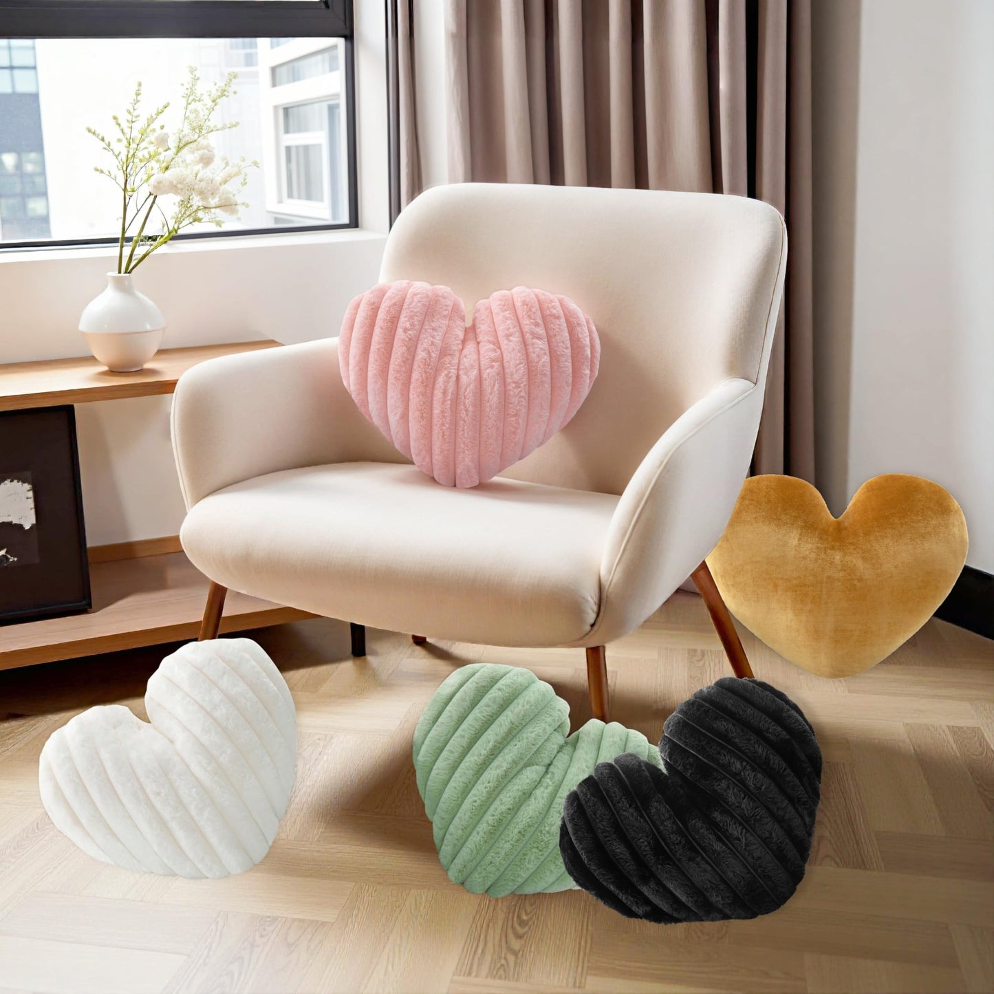 Nmkopzy 16 Inch White Heart Pillow Cute Decorative Throw Pillows, Heart Shaped Soft Fluffy Faux Fur Pillows Cushions for Couch Chair Bed Bedroom Room Home Decor Aesthetic (1, White, Medium-16 x13)